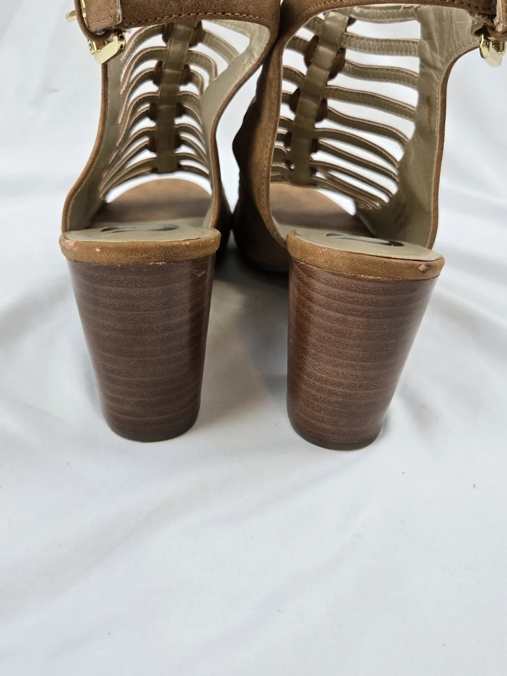 GUESS Brown Caged Gladiator Sandals Women’s 8M Suede Block Heel